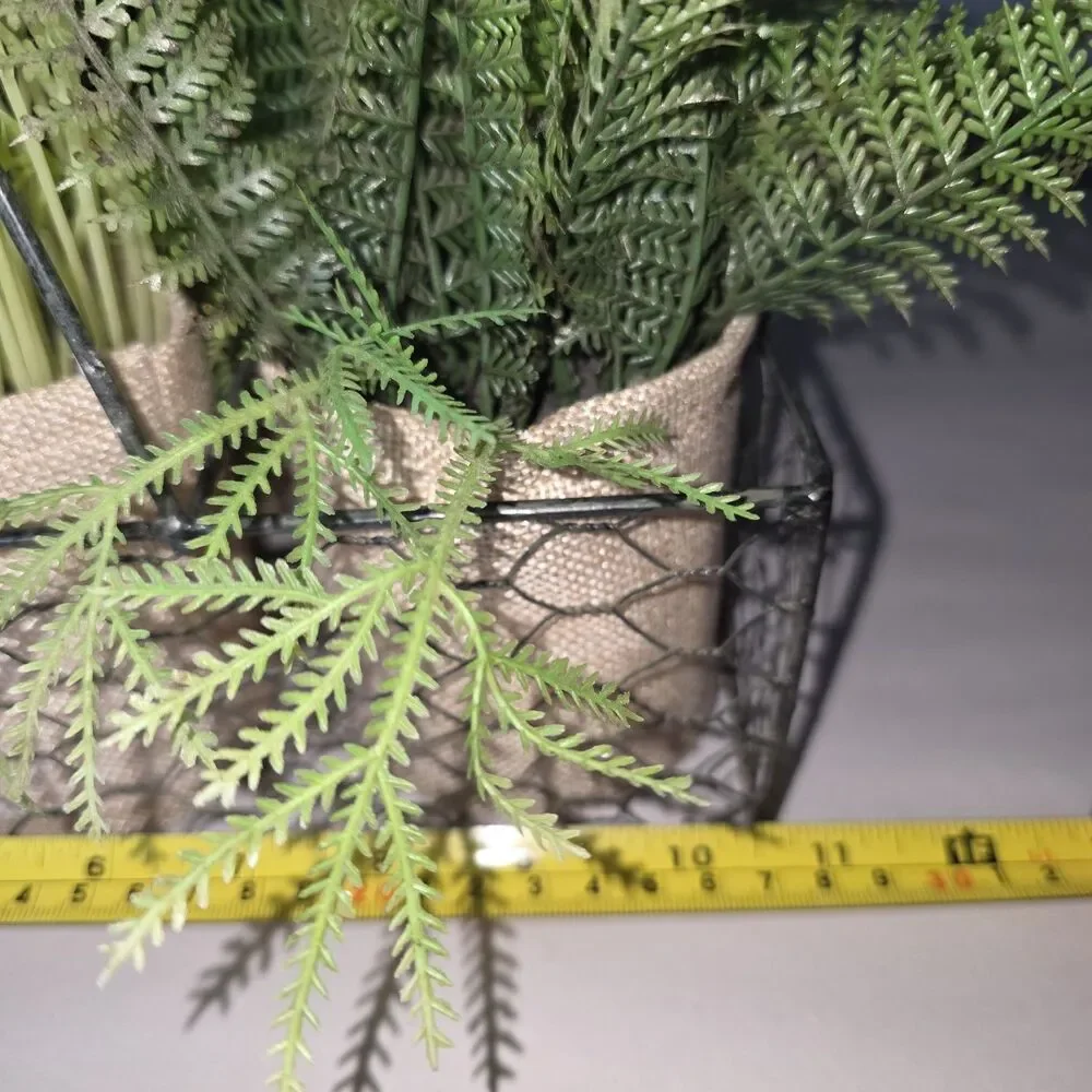 6 Artificial Plants In Burlap Containers In Metal Chicken Wire Carrier w Handle